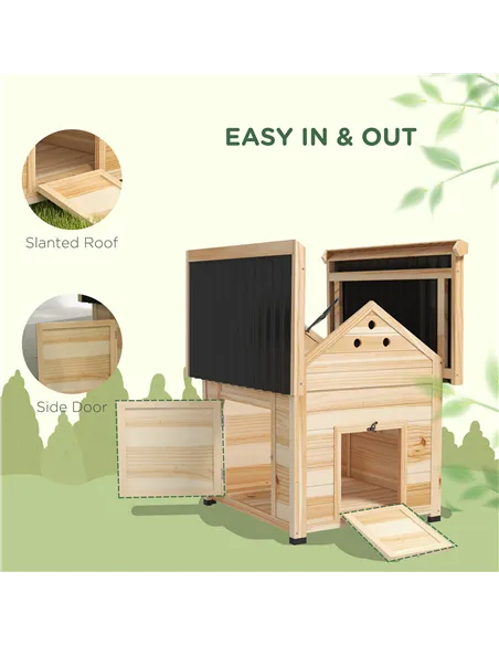 PawHut Wooden Duck House with Double Doors, Openable Roof, Ventilation Holes, Removable Base, Natural Wood Finish