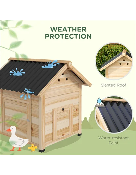PawHut Wooden Duck House with Double Doors, Openable Roof, Ventilation Holes, Removable Base, Natural Wood Finish