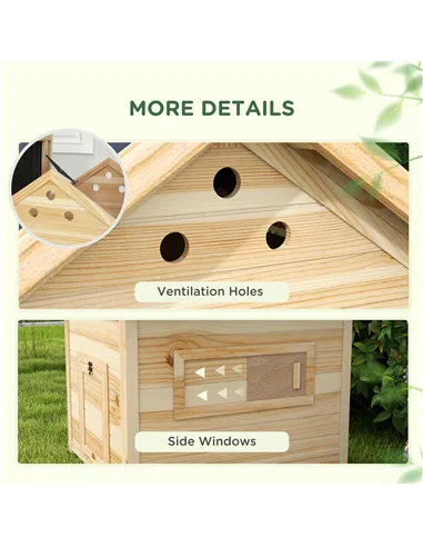 PawHut Wooden Duck House with Double Doors, Openable Roof, Ventilation Holes, Removable Base, Natural Wood Finish