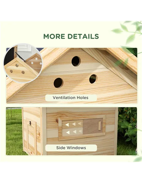 PawHut Wooden Duck House with Double Doors, Openable Roof, Ventilation Holes, Removable Base, Natural Wood Finish