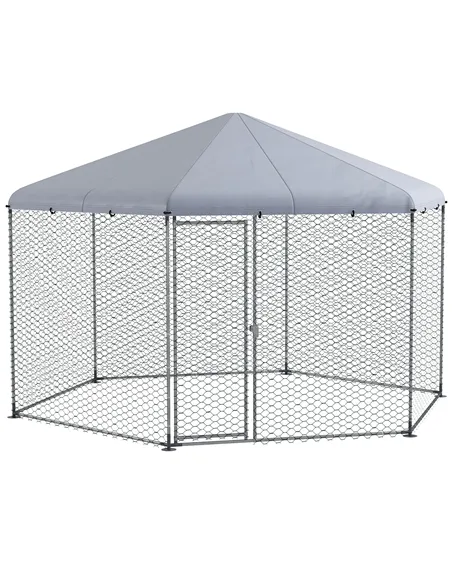 PawHut Chicken Coop for 10-15 Chickens, Hens, Rabbits, Ducks, Outdoor Garden Chicken Run, 4 x 3.5 x 2.6m