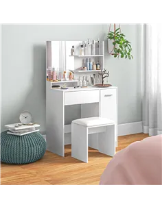 HOMCOM Dressing Table and Stool Set, with Storage - White 2
