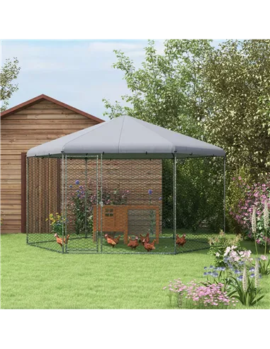 PawHut Chicken Coop for 10-15 Chickens, Hens, Rabbits, Ducks, Outdoor Garden Chicken Run, 4 x 3.5 x 2.6m