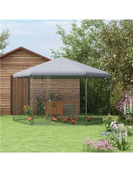 PawHut Chicken Coop for 10-15 Chickens, Hens, Rabbits, Ducks, Outdoor Garden Chicken Run, 4 x 3.5 x 2.6m