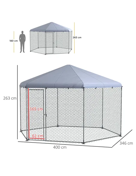 PawHut Chicken Coop for 10-15 Chickens, Hens, Rabbits, Ducks, Outdoor Garden Chicken Run, 4 x 3.5 x 2.6m