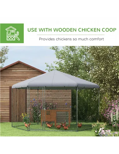 PawHut Chicken Coop for 10-15 Chickens, Hens, Rabbits, Ducks, Outdoor Garden Chicken Run, 4 x 3.5 x 2.6m