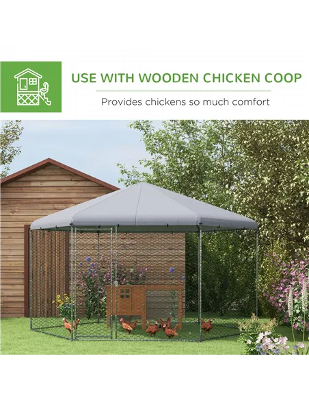 PawHut Chicken Coop for 10-15 Chickens, Hens, Rabbits, Ducks, Outdoor Garden Chicken Run, 4 x 3.5 x 2.6m