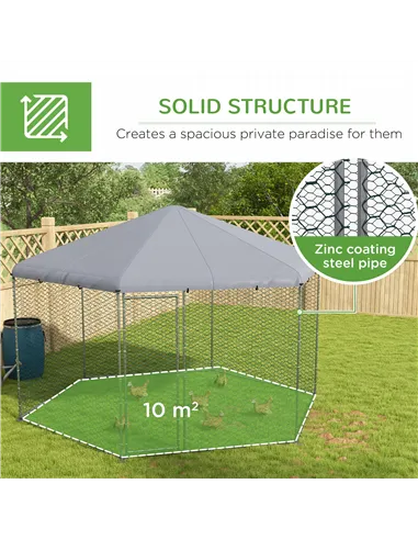 PawHut Chicken Coop for 10-15 Chickens, Hens, Rabbits, Ducks, Outdoor Garden Chicken Run, 4 x 3.5 x 2.6m