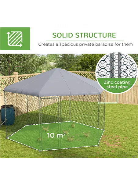 PawHut Chicken Coop for 10-15 Chickens, Hens, Rabbits, Ducks, Outdoor Garden Chicken Run, 4 x 3.5 x 2.6m