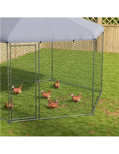PawHut Chicken Coop for 10-15 Chickens, Hens, Rabbits, Ducks, Outdoor Garden Chicken Run, 4 x 3.5 x 2.6m