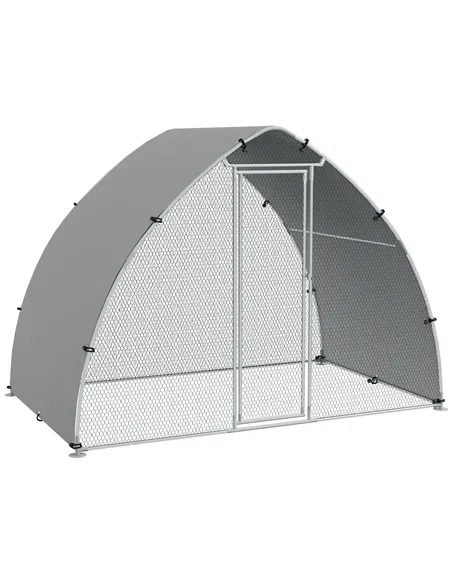 PawHut Galvanised Outdoor Chicken Coop with Cover, for 4-6 Chickens, Hens, Ducks, Rabbits, 3 x 1.9 x 2.2m - Silver Tone