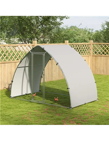 PawHut Galvanised Outdoor Chicken Coop with Cover, for 4-6 Chickens, Hens, Ducks, Rabbits, 3 x 1.9 x 2.2m - Silver Tone