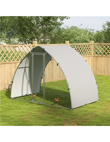 PawHut Galvanised Outdoor Chicken Coop with Cover, for 4-6 Chickens, Hens, Ducks, Rabbits, 3 x 1.9 x 2.2m - Silver Tone