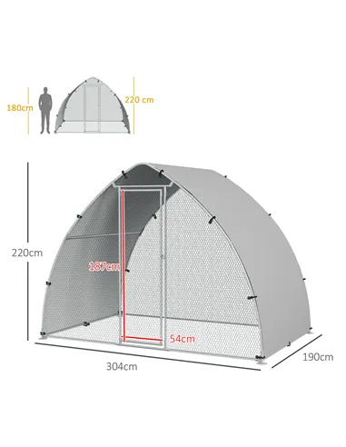 PawHut Galvanised Outdoor Chicken Coop with Cover, for 4-6 Chickens, Hens, Ducks, Rabbits, 3 x 1.9 x 2.2m - Silver Tone