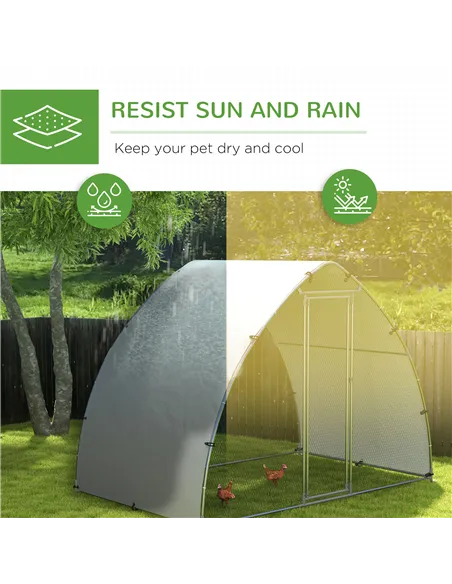 PawHut Galvanised Outdoor Chicken Coop with Cover, for 4-6 Chickens, Hens, Ducks, Rabbits, 3 x 1.9 x 2.2m - Silver Tone