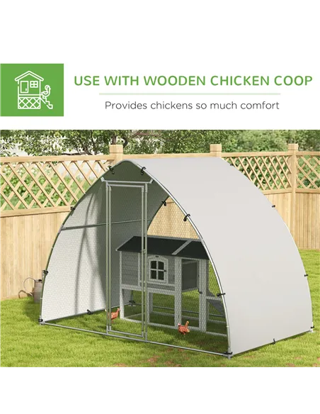 PawHut Galvanised Outdoor Chicken Coop with Cover, for 4-6 Chickens, Hens, Ducks, Rabbits, 3 x 1.9 x 2.2m - Silver Tone