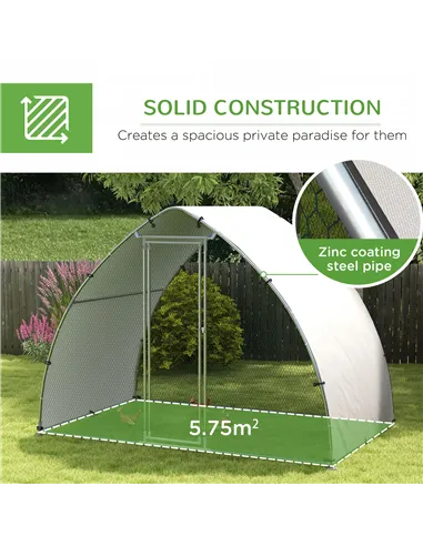 PawHut Galvanised Outdoor Chicken Coop with Cover, for 4-6 Chickens, Hens, Ducks, Rabbits, 3 x 1.9 x 2.2m - Silver Tone