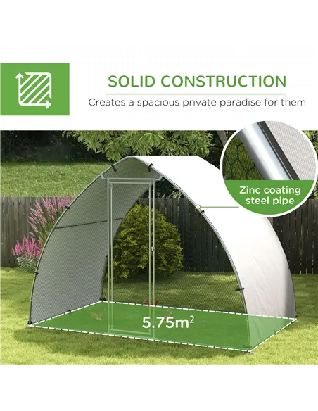 PawHut Galvanised Outdoor Chicken Coop with Cover, for 4-6 Chickens, Hens, Ducks, Rabbits, 3 x 1.9 x 2.2m - Silver Tone