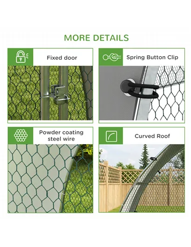 PawHut Galvanised Outdoor Chicken Coop with Cover, for 4-6 Chickens, Hens, Ducks, Rabbits, 3 x 1.9 x 2.2m - Silver Tone