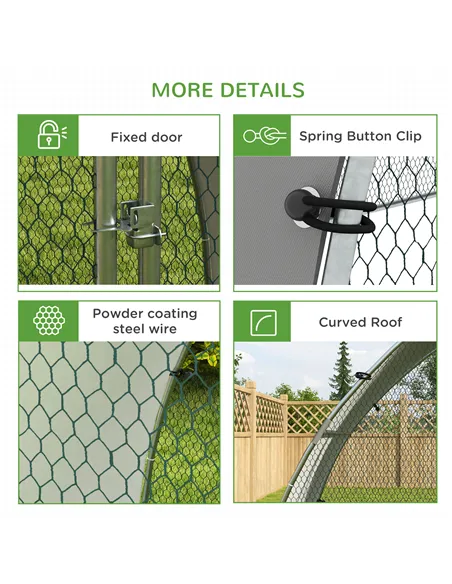 PawHut Galvanised Outdoor Chicken Coop with Cover, for 4-6 Chickens, Hens, Ducks, Rabbits, 3 x 1.9 x 2.2m - Silver Tone