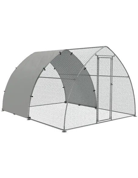 PawHut Galvanised Outdoor Chicken Coop, with Cover, for 8-12 Chickens, Hens, Ducks, Rabbits, 3 x 3.8 x 2.2m - Silver Tone