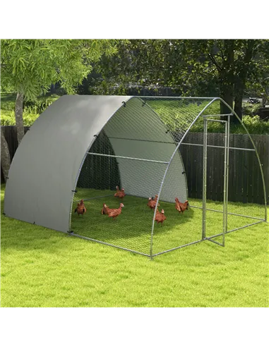 PawHut Galvanised Outdoor Chicken Coop, with Cover, for 8-12 Chickens, Hens, Ducks, Rabbits, 3 x 3.8 x 2.2m - Silver Tone