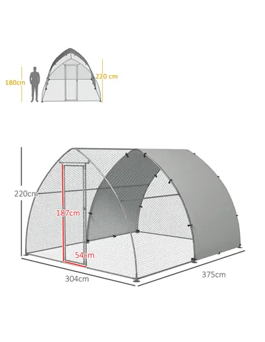 PawHut Galvanised Outdoor Chicken Coop, with Cover, for 8-12 Chickens, Hens, Ducks, Rabbits, 3 x 3.8 x 2.2m - Silver Tone