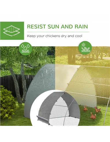 PawHut Galvanised Outdoor Chicken Coop, with Cover, for 8-12 Chickens, Hens, Ducks, Rabbits, 3 x 3.8 x 2.2m - Silver Tone