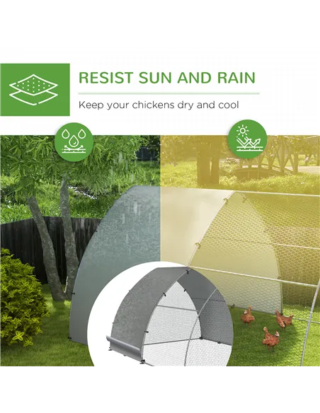 PawHut Galvanised Outdoor Chicken Coop, with Cover, for 8-12 Chickens, Hens, Ducks, Rabbits, 3 x 3.8 x 2.2m - Silver Tone