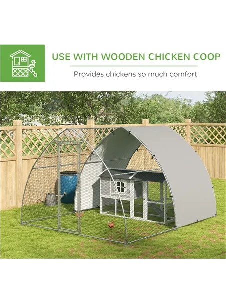 PawHut Galvanised Outdoor Chicken Coop, with Cover, for 8-12 Chickens, Hens, Ducks, Rabbits, 3 x 3.8 x 2.2m - Silver Tone