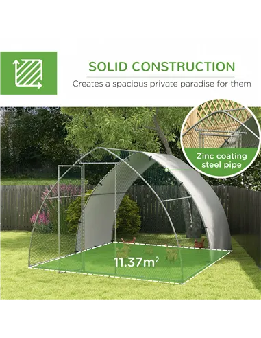 PawHut Galvanised Outdoor Chicken Coop, with Cover, for 8-12 Chickens, Hens, Ducks, Rabbits, 3 x 3.8 x 2.2m - Silver Tone
