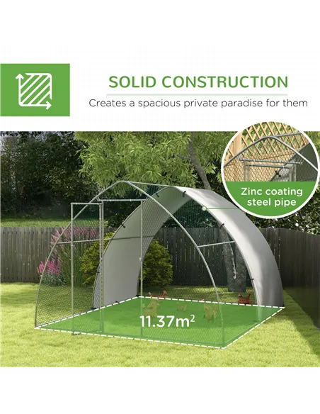 PawHut Galvanised Outdoor Chicken Coop, with Cover, for 8-12 Chickens, Hens, Ducks, Rabbits, 3 x 3.8 x 2.2m - Silver Tone
