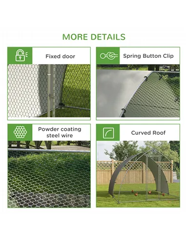 PawHut Galvanised Outdoor Chicken Coop, with Cover, for 8-12 Chickens, Hens, Ducks, Rabbits, 3 x 3.8 x 2.2m - Silver Tone