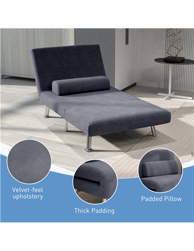 HOMCOM Single Velvet-Feel Sleeper Chair - Charcoal Grey