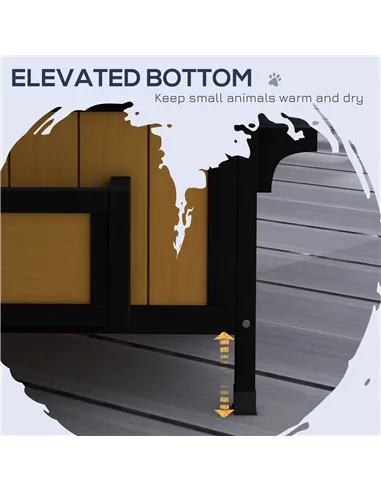 PawHut Wooden Cat House with Flower Pot, Windows, Multiple Entrances, Water-Resistant Roof for Outdoor - Yellow