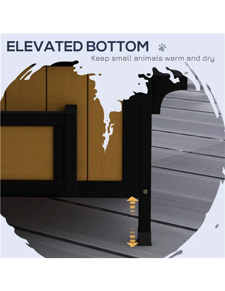 PawHut Wooden Cat House with Flower Pot, Windows, Multiple Entrances, Water-Resistant Roof for Outdoor - Yellow