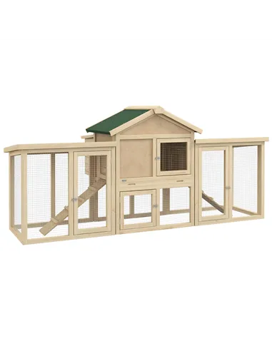 PawHut Large Chicken Coop, Wooden Garden Hen House, Poultry Coops Cages with Run, Nesting Box, Natural Wood Finish
