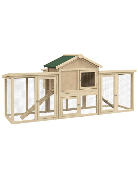 PawHut Large Chicken Coop, Wooden Garden Hen House, Poultry Coops Cages with Run, Nesting Box, Natural Wood Finish