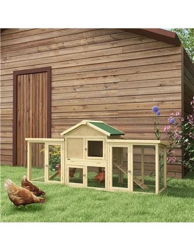 PawHut Large Chicken Coop, Wooden Garden Hen House, Poultry Coops Cages with Run, Nesting Box, Natural Wood Finish