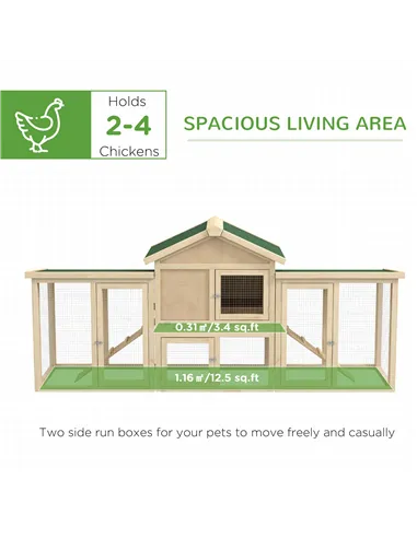 PawHut Large Chicken Coop, Wooden Garden Hen House, Poultry Coops Cages with Run, Nesting Box, Natural Wood Finish
