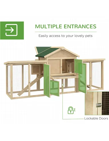 PawHut Large Chicken Coop, Wooden Garden Hen House, Poultry Coops Cages with Run, Nesting Box, Natural Wood Finish
