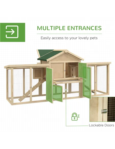 PawHut Large Chicken Coop, Wooden Garden Hen House, Poultry Coops Cages with Run, Nesting Box, Natural Wood Finish