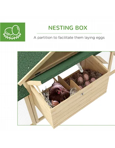 PawHut Large Chicken Coop, Wooden Garden Hen House, Poultry Coops Cages with Run, Nesting Box, Natural Wood Finish