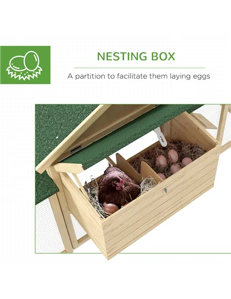 PawHut Large Chicken Coop, Wooden Garden Hen House, Poultry Coops Cages with Run, Nesting Box, Natural Wood Finish