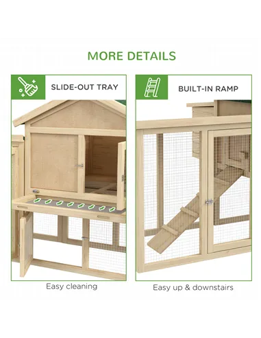 PawHut Large Chicken Coop, Wooden Garden Hen House, Poultry Coops Cages with Run, Nesting Box, Natural Wood Finish