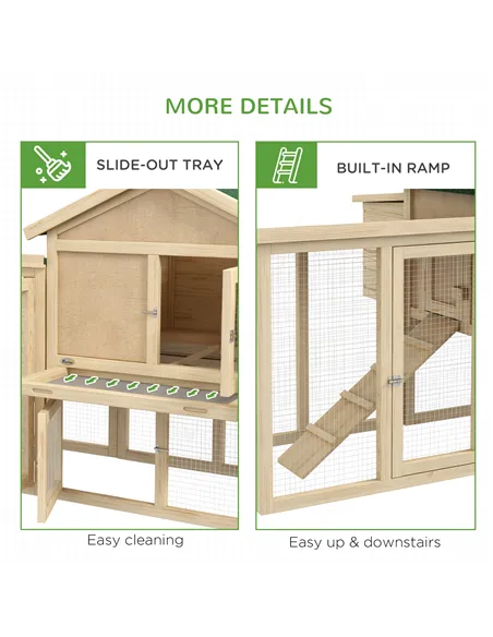 PawHut Large Chicken Coop, Wooden Garden Hen House, Poultry Coops Cages with Run, Nesting Box, Natural Wood Finish
