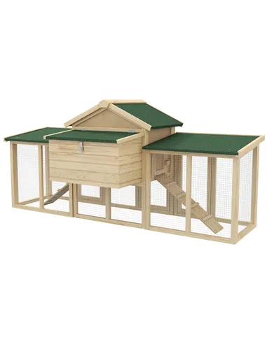 PawHut Large Chicken Coop, Wooden Garden Hen House, Poultry Coops Cages with Run, Nesting Box, Natural Wood Finish