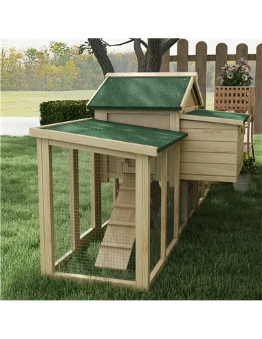 PawHut Large Chicken Coop, Wooden Garden Hen House, Poultry Coops Cages with Run, Nesting Box, Natural Wood Finish