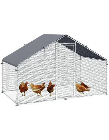PawHut Large Chicken Coop, Galvanised Walk In Chicken Coop Hen House w/ Water-Resist Cover, 3 x 1.7 x 1.9m