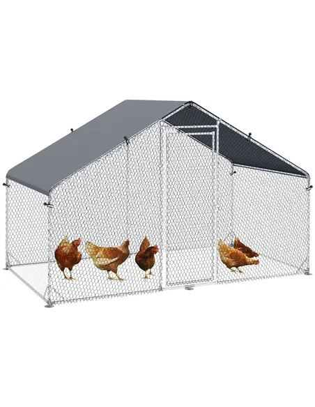 PawHut Large Chicken Coop, Galvanised Walk In Chicken Coop Hen House w/ Water-Resist Cover, 3 x 1.7 x 1.9m